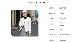 2024 Women’s White Duck Down Slim Fit Jacket – Lightweight Packable Winter Coat with Pockets, Stylish Office Lady Design