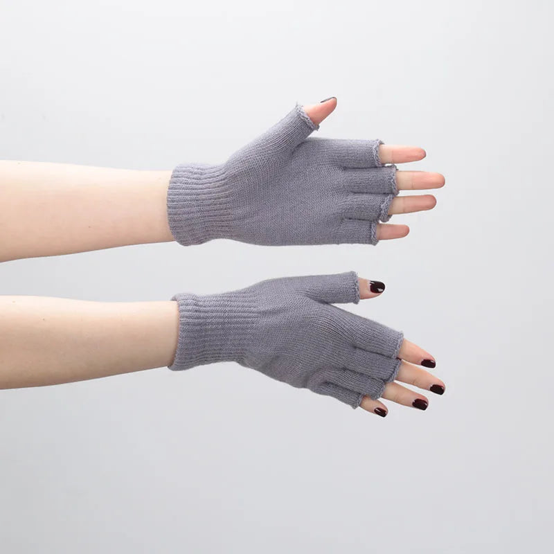 Black Fingerless Knit Gloves – Warm Acrylic Wrist-Length Winter Cycling Gloves | Unisex Half-Finger Fashion Accessories