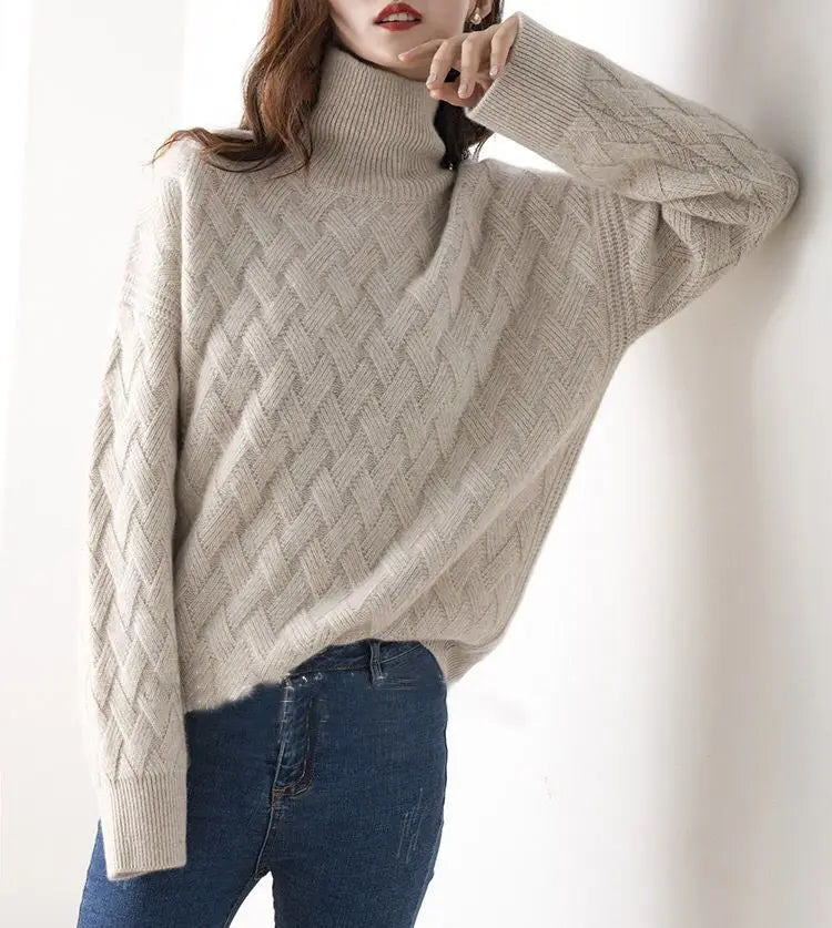 2024 New Women's Loose Sweater Winter Oversized Cashmere Turtleneck Pullover Chic Casual Long Sleeve Thick Knitwear S-3XL by ZMZBCH