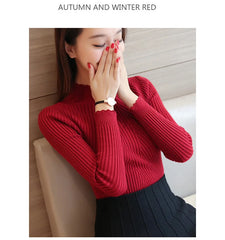 2024 Autumn Mock Neck Sweater – Ruffles Long Sleeve Knit Pullover, Slim Fit Casual Winter Top