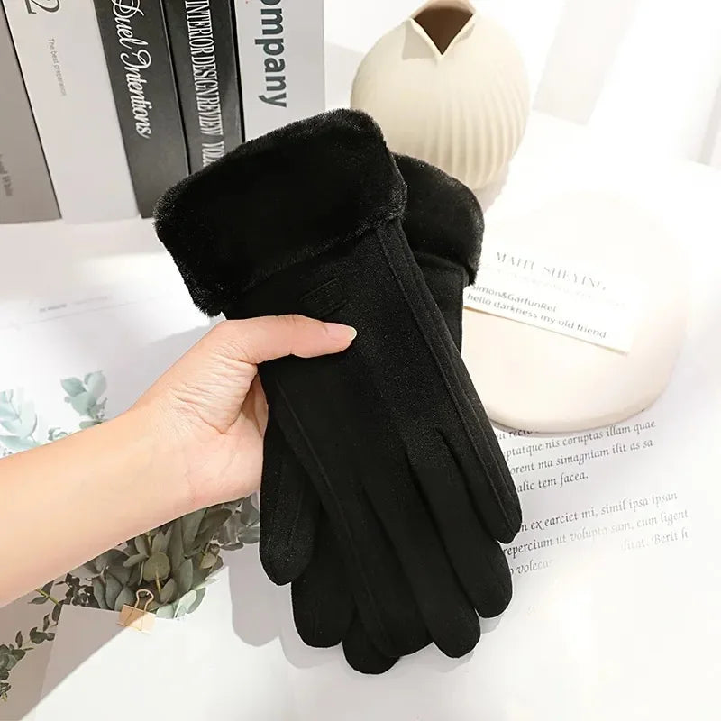 Women's Winter Gloves – Plush Suede Touchscreen Driving Gloves, Warm Opera-Length Cycling Mittens for Sports and Outdoor