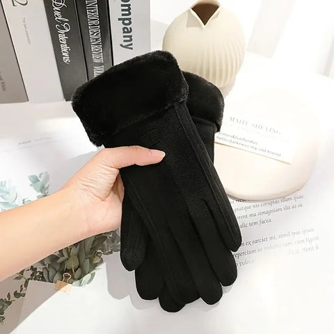 Women's Winter Gloves – Plush Suede Touchscreen Driving Gloves, Warm Opera-Length Cycling Mittens for Sports and Outdoor