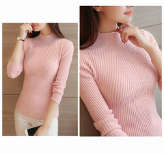 2024 Autumn Mock Neck Sweater – Ruffles Long Sleeve Knit Pullover, Slim Fit Casual Winter Top