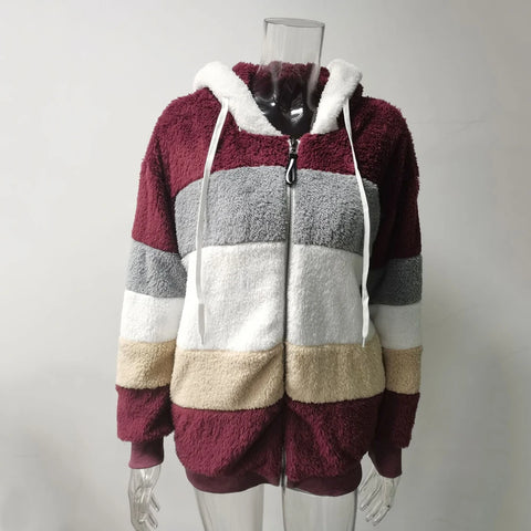 2024 Winter Fashion Hooded Zipper Women's Coat – Plaid Cashmere Jacket