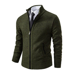 Autumn And Winter New Jersey Men's Casual Sports Coat Solid Color Stand Collar Wweater Grab Fleece Warm Zipper Cardigan