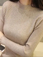 2024 Autumn Mock Neck Sweater – Ruffles Long Sleeve Knit Pullover, Slim Fit Casual Winter Top