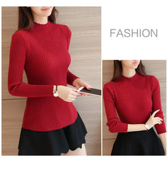 2024 Autumn Mock Neck Sweater – Ruffles Long Sleeve Knit Pullover, Slim Fit Casual Winter Top