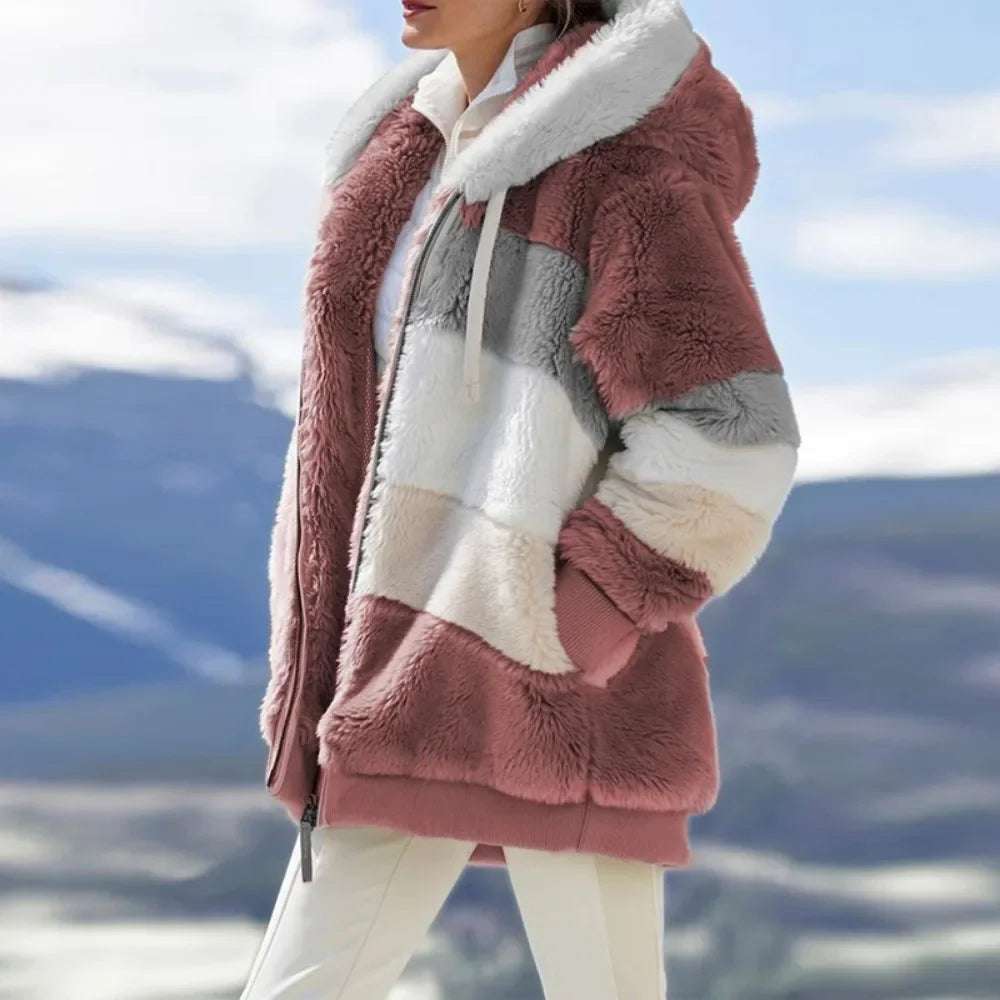 2024 Winter Fashion Hooded Zipper Women's Coat – Plaid Cashmere Jacket