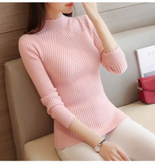 2024 Autumn Mock Neck Sweater – Ruffles Long Sleeve Knit Pullover, Slim Fit Casual Winter Top