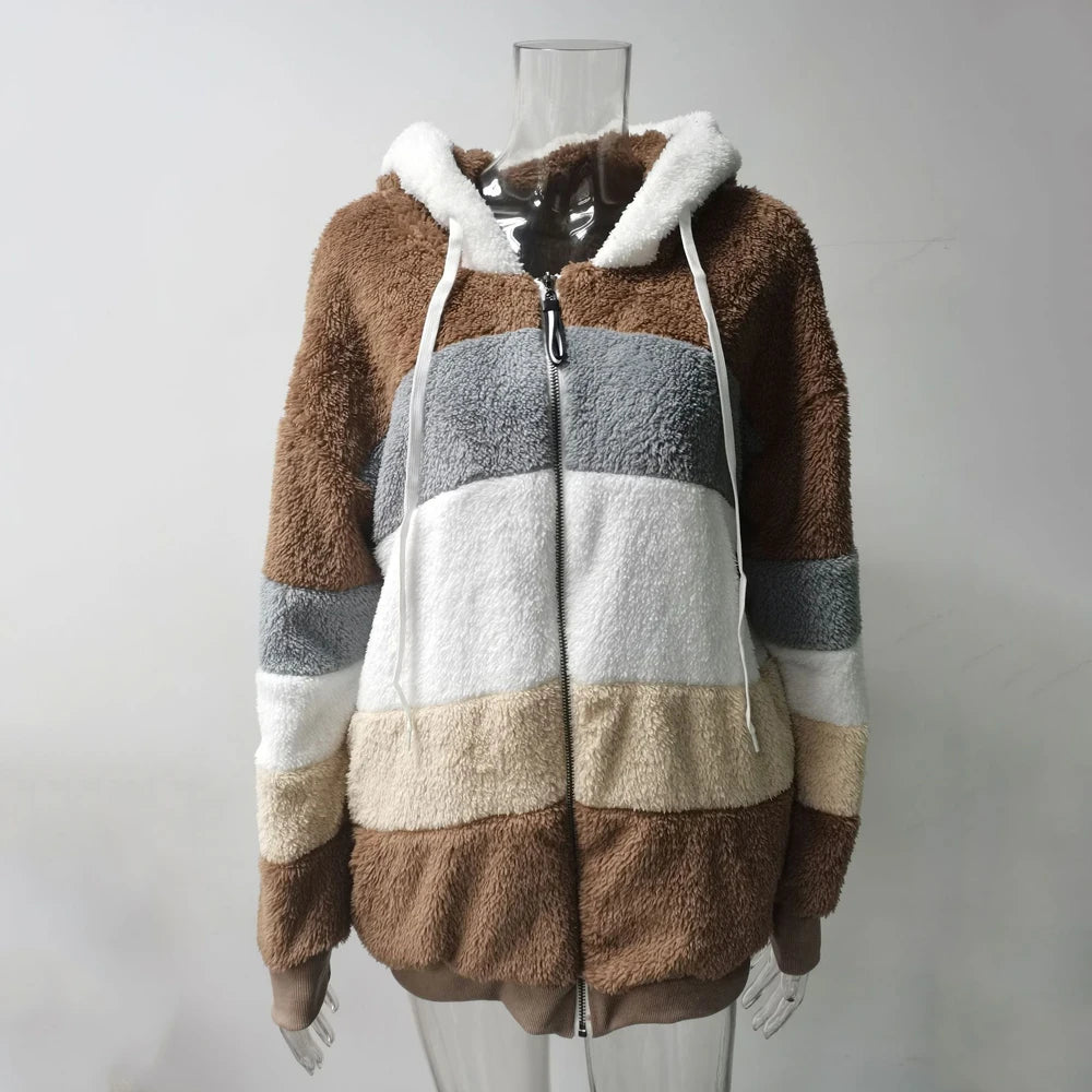 2024 Winter Fashion Hooded Zipper Women's Coat – Plaid Cashmere Jacket