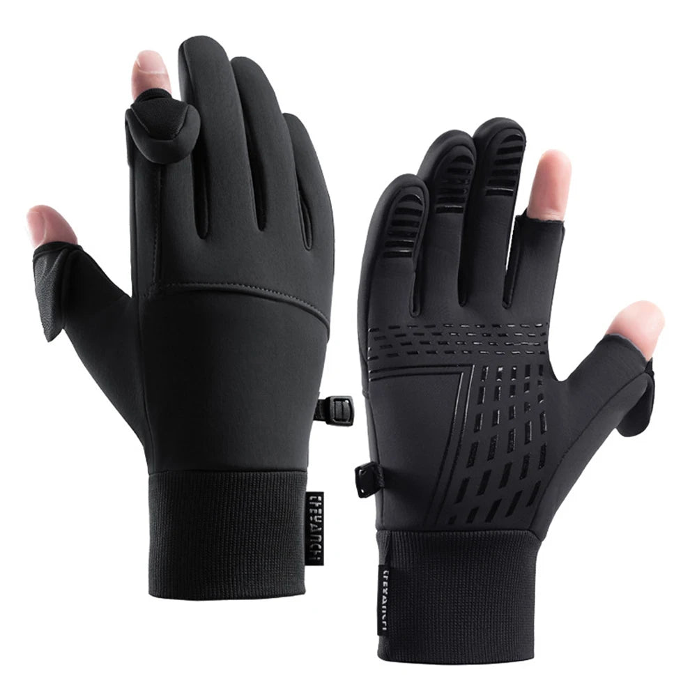 Winter Flip Open Two Finger Gloves for Men & Women – Warm Touch Screen Gloves, Windproof, Waterproof, Ideal for Cycling, Skiing, and Fishing