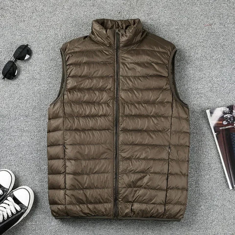 2024 Ultralight Sleeveless Puffer Vest Jacket - Ultra Thin, Warm, Lightweight Down Waistcoat for Men, Perfect for Spring, Autumn, and Winter Travel, Casual Style with White Duck Down Filling