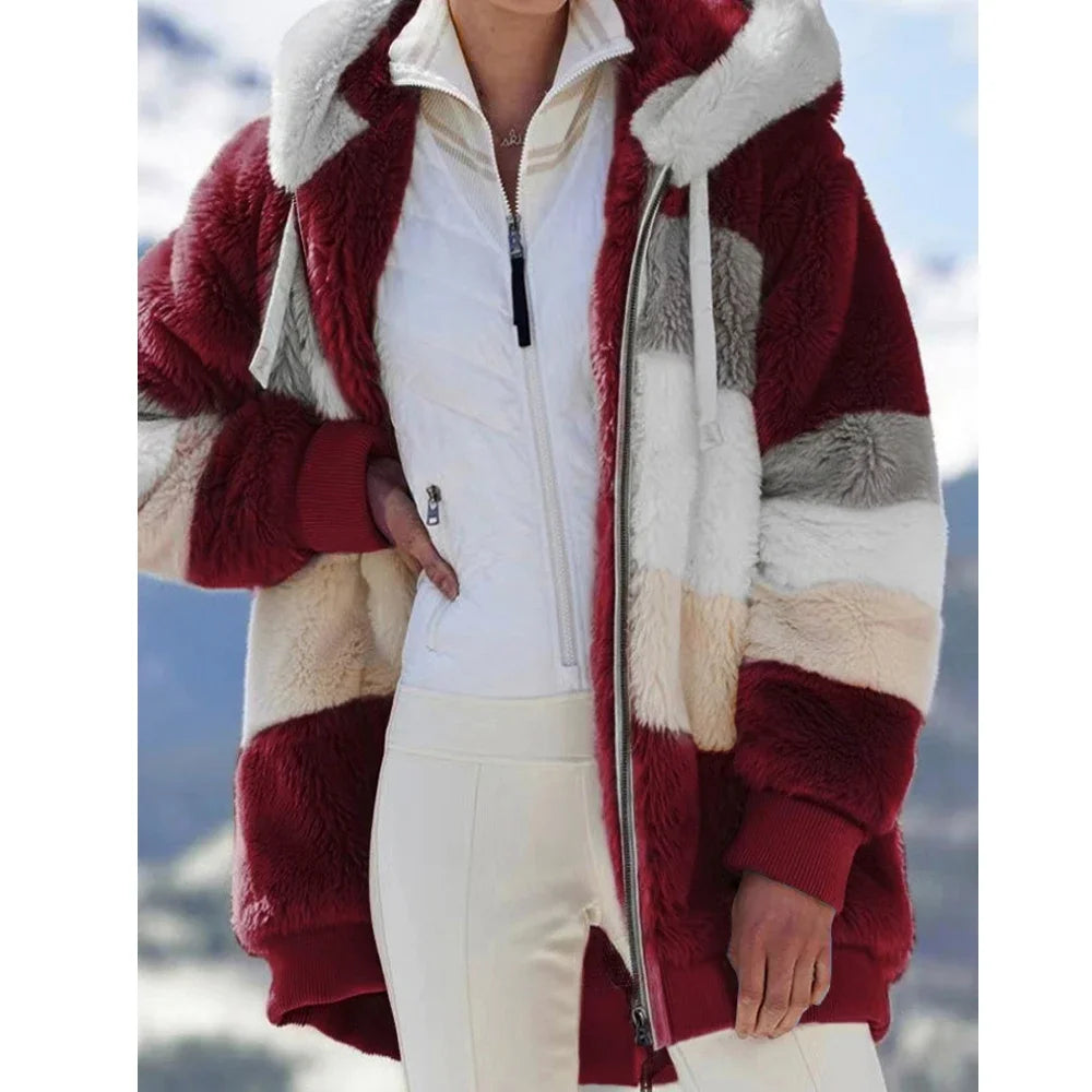 2024 Winter Fashion Hooded Zipper Women's Coat – Plaid Cashmere Jacket