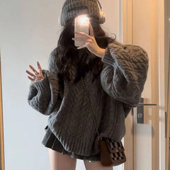 Autumn Winter Women Sweater Harajuku Oversized V Neck Knitwear