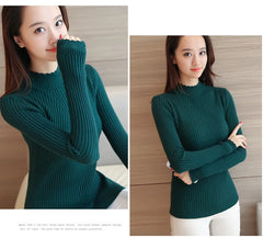 2024 Autumn Mock Neck Sweater – Ruffles Long Sleeve Knit Pullover, Slim Fit Casual Winter Top