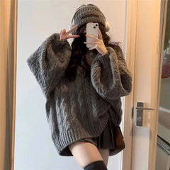 Autumn Winter Women Sweater Harajuku Oversized V Neck Knitwear