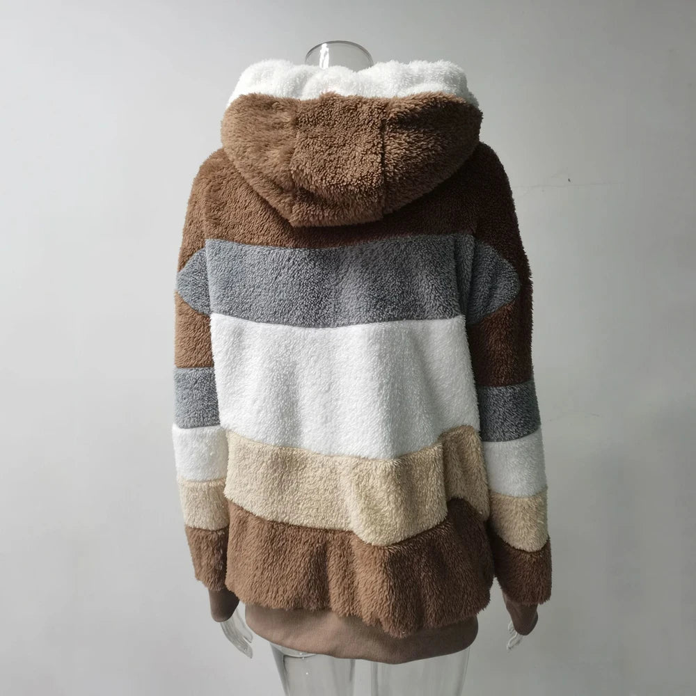 2024 Winter Fashion Hooded Zipper Women's Coat – Plaid Cashmere Jacket