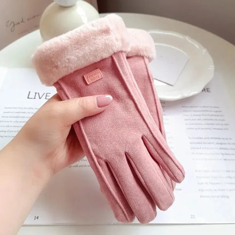 Women's Winter Gloves – Plush Suede Touchscreen Driving Gloves, Warm Opera-Length Cycling Mittens for Sports and Outdoor