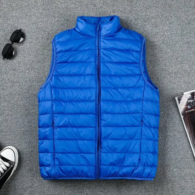 2024 Ultralight Sleeveless Puffer Vest Jacket - Ultra Thin, Warm, Lightweight Down Waistcoat for Men, Perfect for Spring, Autumn, and Winter Travel, Casual Style with White Duck Down Filling