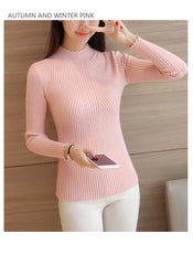 2024 Autumn Mock Neck Sweater – Ruffles Long Sleeve Knit Pullover, Slim Fit Casual Winter Top