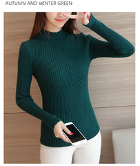 2024 Autumn Mock Neck Sweater – Ruffles Long Sleeve Knit Pullover, Slim Fit Casual Winter Top