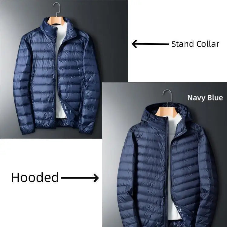 UETEEY 2024 Men’s White Duck Down Hooded Jacket – Lightweight Waterproof Warm Casual Outdoor Puffer Coat for Autumn Winter