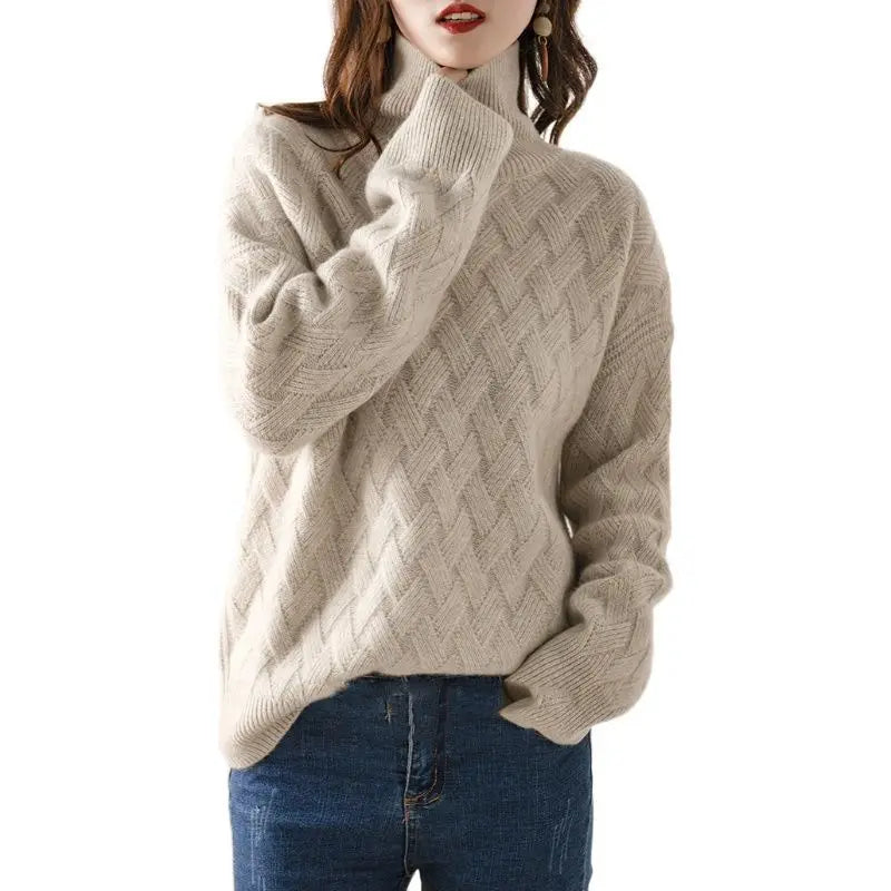 2024 New Women's Loose Sweater Winter Oversized Cashmere Turtleneck Pullover Chic Casual Long Sleeve Thick Knitwear S-3XL by ZMZBCH