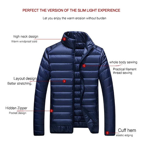 UETEEY Men’s Ultra-Light Waterproof Duck Down Jacket – Casual Outdoor Autumn Winter Padded Coat with Wave Cut Design