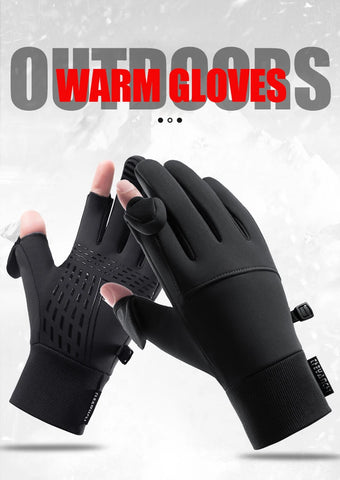 Winter Flip Open Two Finger Gloves for Men & Women – Warm Touch Screen Gloves, Windproof, Waterproof, Ideal for Cycling, Skiing, and Fishing