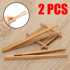 2Pcs 18cm Bamboo Wood Wooden Food Toast Salad Tongs Toaster Bacon Sugar Ice Tea Tong Tea Clips Teaware For Kitchen