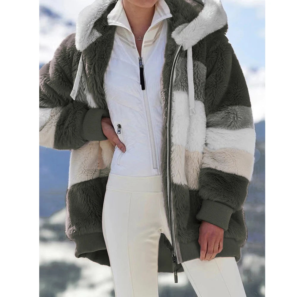 2024 Winter Fashion Hooded Zipper Women's Coat – Plaid Cashmere Jacket