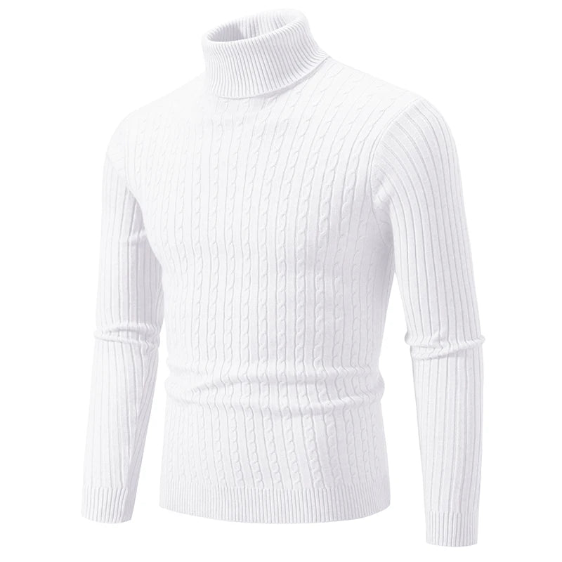 New Men's High Neck Sweater Solid Color Pullover Knitted Warm Casual Turtleneck Sweatwear Woolen Mens Winter Outdoor Tops