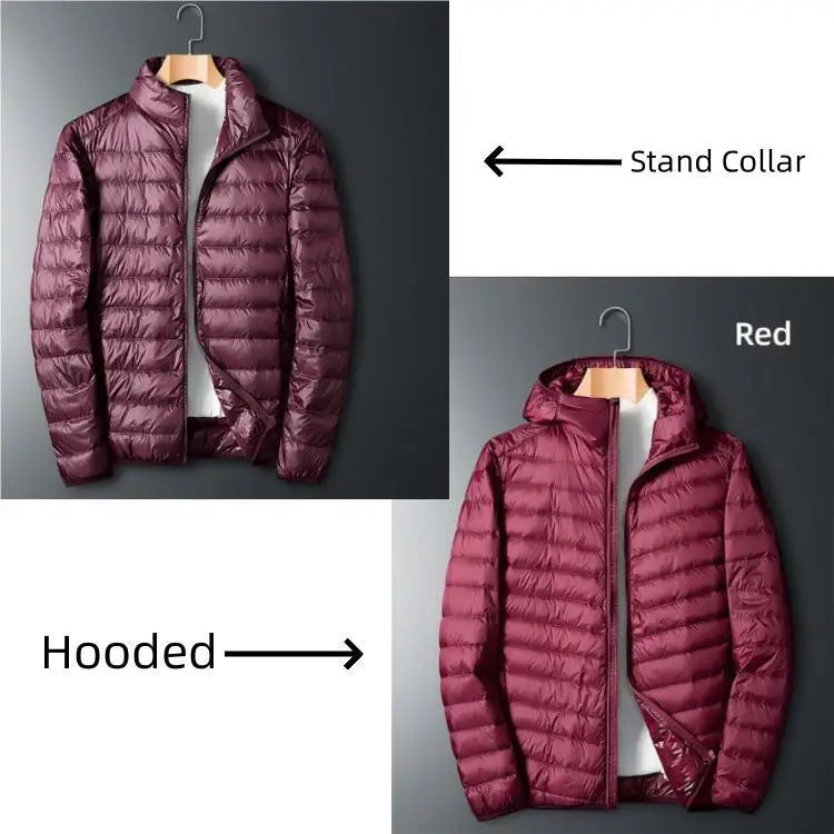 UETEEY 2024 Men’s White Duck Down Hooded Jacket – Lightweight Waterproof Warm Casual Outdoor Puffer Coat for Autumn Winter