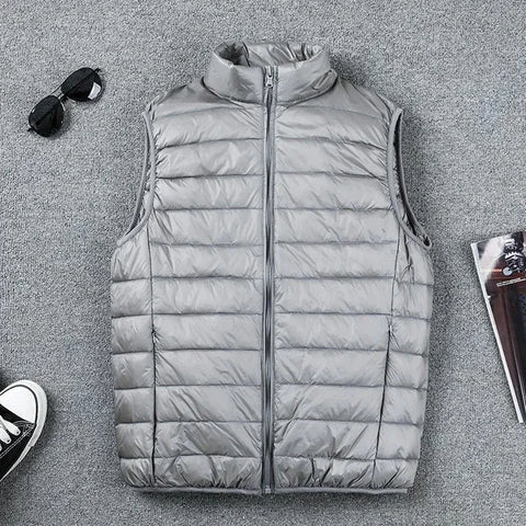 2024 Ultralight Sleeveless Puffer Vest Jacket - Ultra Thin, Warm, Lightweight Down Waistcoat for Men, Perfect for Spring, Autumn, and Winter Travel, Casual Style with White Duck Down Filling