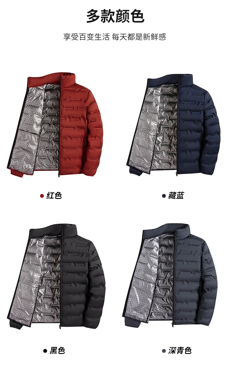 Graphene Self-Heating Winter Jacket for Men – 80% Duck Down, Windproof Stand Collar Short Casual Coat