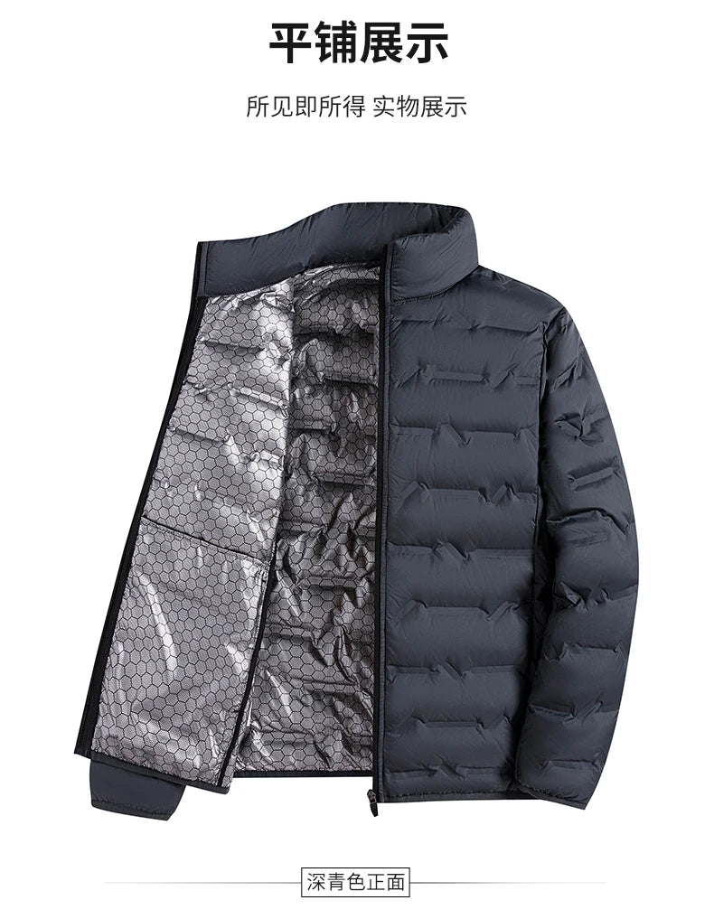 Graphene Self-Heating Winter Jacket for Men – 80% Duck Down, Windproof Stand Collar Short Casual Coat