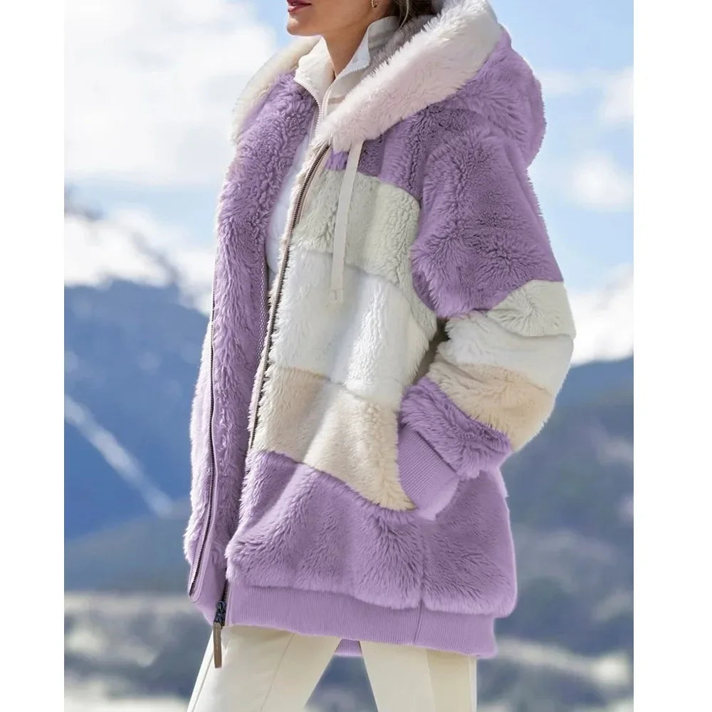 2024 Winter Fashion Hooded Zipper Women's Coat – Plaid Cashmere Jacket