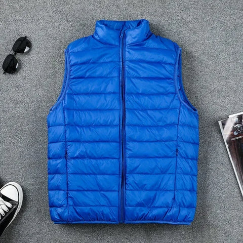 2024 Ultralight Sleeveless Puffer Vest Jacket - Ultra Thin, Warm, Lightweight Down Waistcoat for Men, Perfect for Spring, Autumn, and Winter Travel, Casual Style with White Duck Down Filling