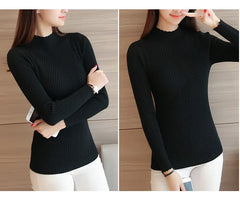 2024 Autumn Mock Neck Sweater – Ruffles Long Sleeve Knit Pullover, Slim Fit Casual Winter Top