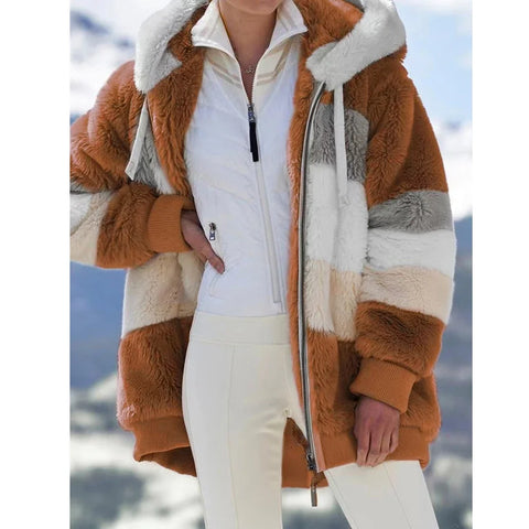 2024 Winter Fashion Hooded Zipper Women's Coat – Plaid Cashmere Jacket