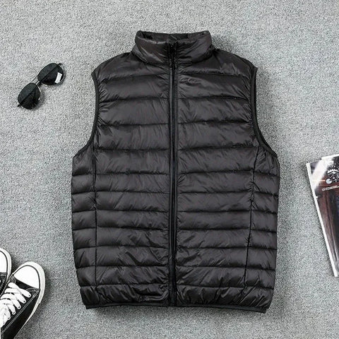 2024 Ultralight Sleeveless Puffer Vest Jacket - Ultra Thin, Warm, Lightweight Down Waistcoat for Men, Perfect for Spring, Autumn, and Winter Travel, Casual Style with White Duck Down Filling