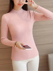 2024 Autumn Mock Neck Sweater – Ruffles Long Sleeve Knit Pullover, Slim Fit Casual Winter Top