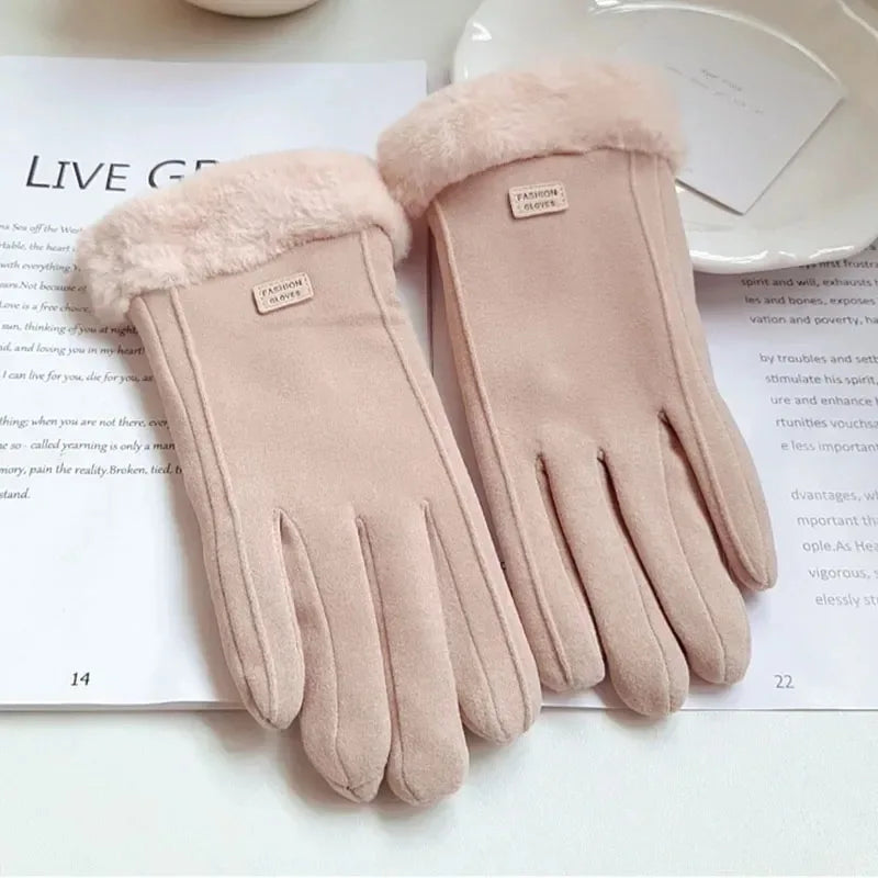 Women's Winter Gloves – Plush Suede Touchscreen Driving Gloves, Warm Opera-Length Cycling Mittens for Sports and Outdoor