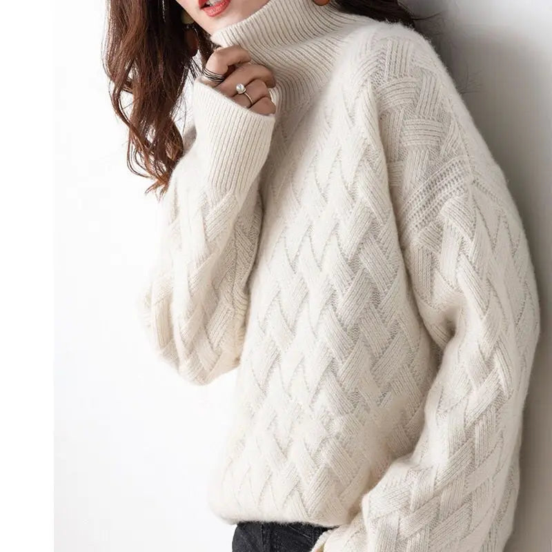 2024 New Women's Loose Sweater Winter Oversized Cashmere Turtleneck Pullover Chic Casual Long Sleeve Thick Knitwear S-3XL by ZMZBCH