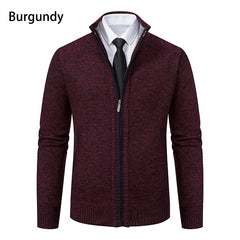 Autumn And Winter New Jersey Men's Casual Sports Coat Solid Color Stand Collar Wweater Grab Fleece Warm Zipper Cardigan