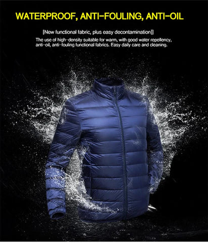 UETEEY Men’s Ultra-Light Waterproof Duck Down Jacket – Casual Outdoor Autumn Winter Padded Coat with Wave Cut Design