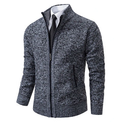 Autumn And Winter New Jersey Men's Casual Sports Coat Solid Color Stand Collar Wweater Grab Fleece Warm Zipper Cardigan