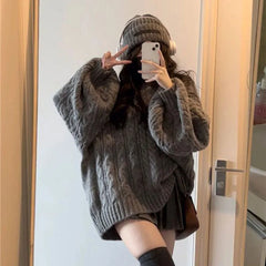 Autumn Winter Women Sweater Harajuku Oversized V Neck Knitwear