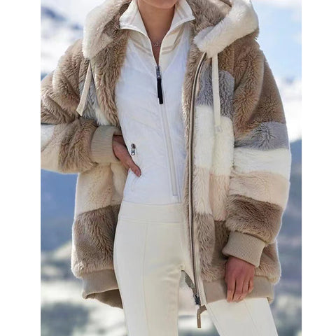 2024 Winter Fashion Hooded Zipper Women's Coat – Plaid Cashmere Jacket