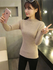 2024 Autumn Mock Neck Sweater – Ruffles Long Sleeve Knit Pullover, Slim Fit Casual Winter Top